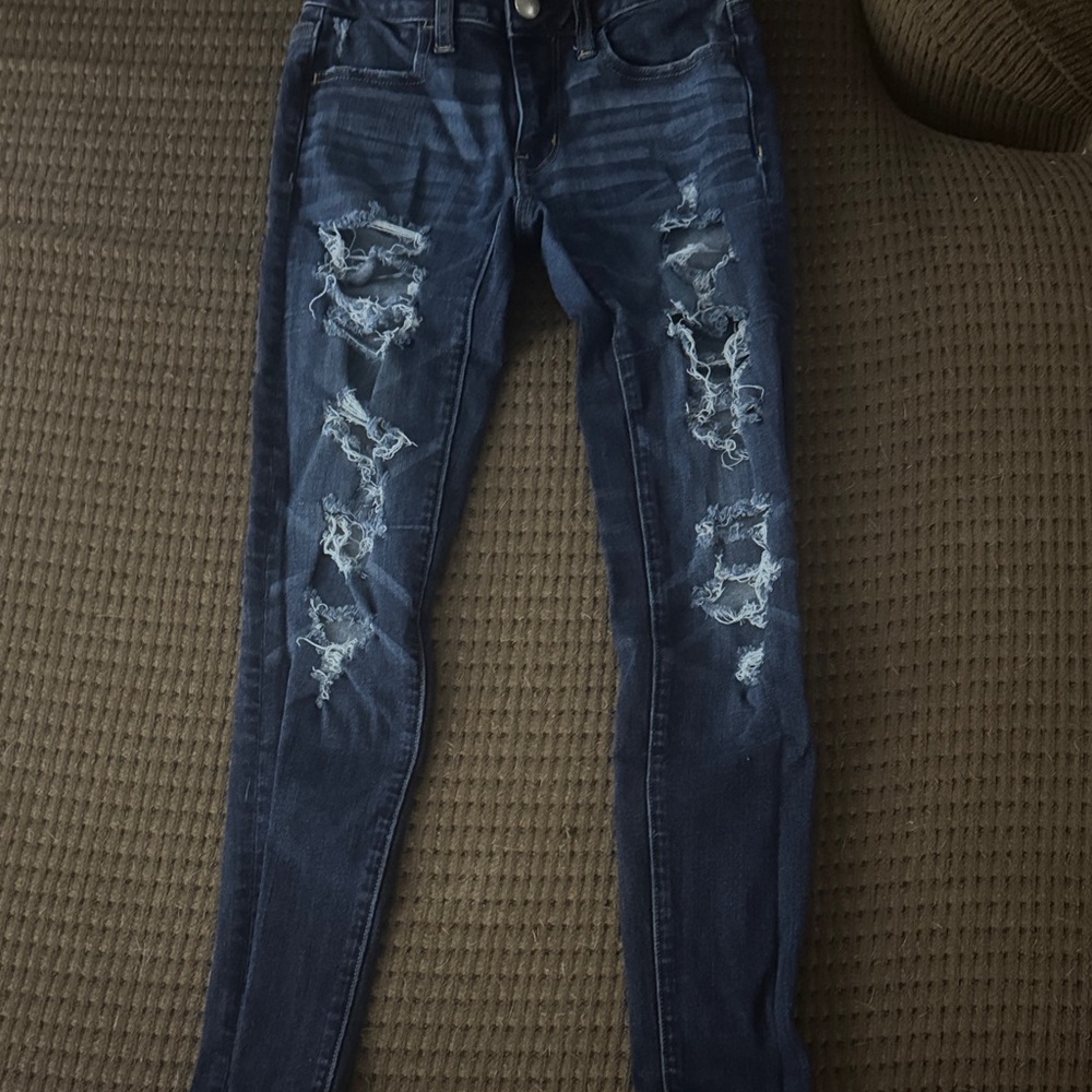 American Eagle Outfitters Dark Blue Distressed Skinny Jeans